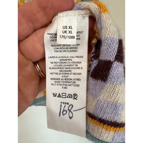 Free People Ready Set Go Printed Cardigan Multicolor Checkered Knit Sweater XL - Picture 5 of 6